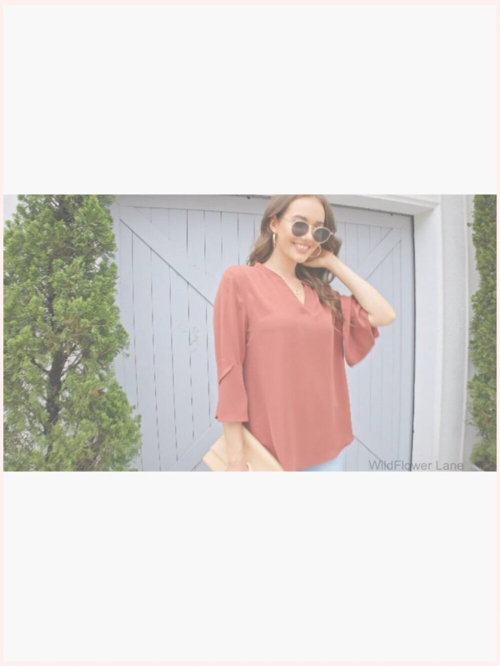 Ruffle 3/4 Sleeve V Neck Chiffon Tunic Blouse Business Work Top - Picture 6 of 6